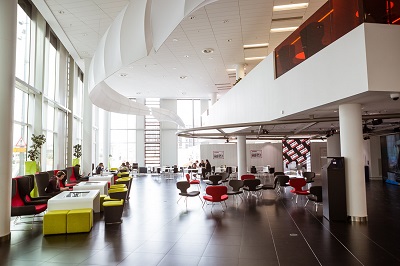Photograph of the ground floor interior of the University of Salford, MediaCityUk, building.