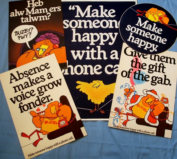 A collection of advertising posters featuring Buzby